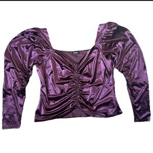 Express Shiny velour Purple Ruched Blouse size xl